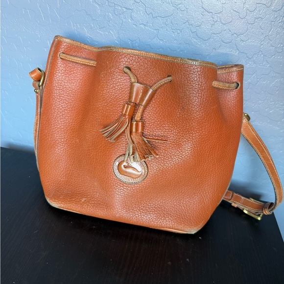 Dooney & Bourke Vintage Tan Leather Drawstring Handbag - Picture 1 of 5